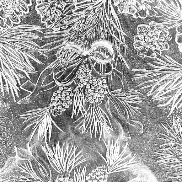 Holiday Clear Glass with Bells Bows Pinecones & Evergreens Platter-Set of 2 - Picture 6 of 7